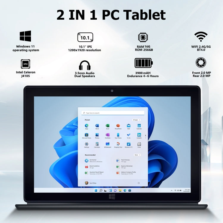 Windows 10, Intel Celeron J4100 Quad Core, supporto TF Card e HDMI e Bluetooth e Dual WiFi, con tastiera, 16GB+256GB with Keyboard