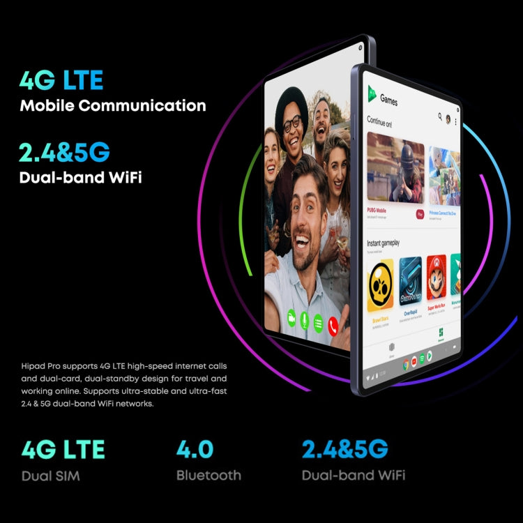 Senza tastiera, Android 11, Qualcomm Snapdragon 662 Octa Core fino a 2,0 GHz, supporto Dual SIM e Bluetooth e WiFi e scheda TF (nero + blu), HiPad Pro 8GB+128GB