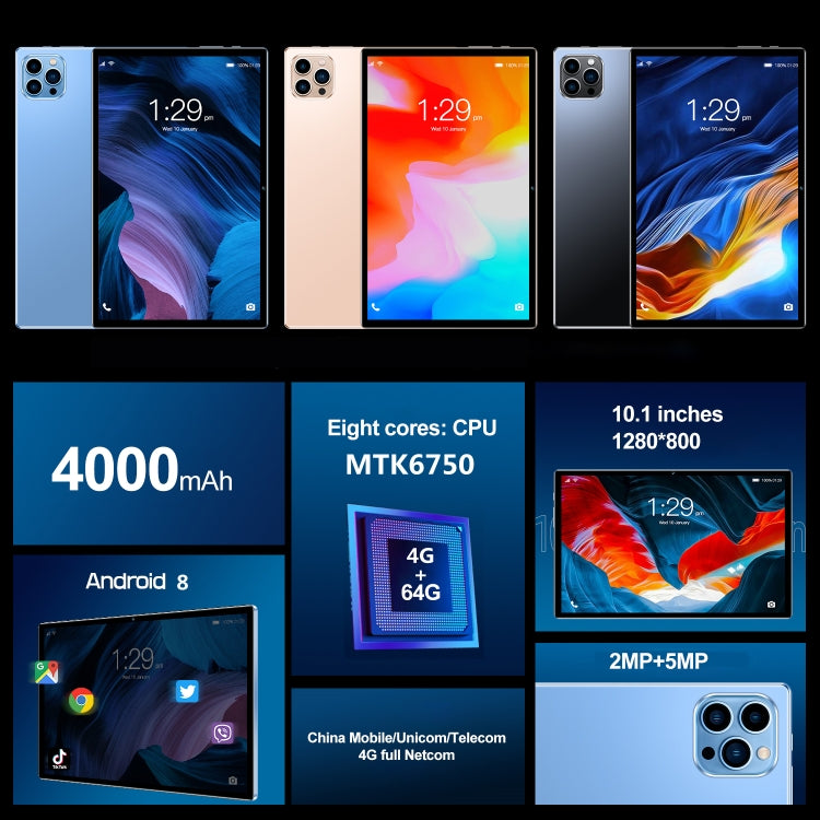 Android 8.0 MTK6750 Octa Core 1,8 GHz, doppia SIM, supporto GPS, OTG, Wi-Fi, BT, MTK6750 4GB+64GB, 4GB+64GB