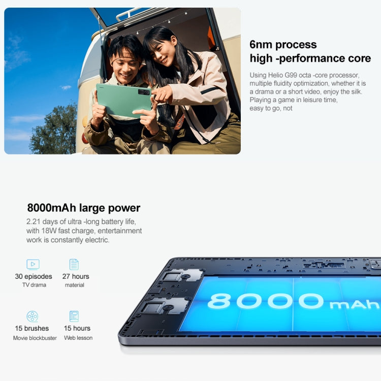MIUI Pad 13 OS MediaTek Helio G99 Octa Core fino a 2,2 GHz, batteria 8000 mAh, supporto BT WiFi, non supporta Google Play, 4GB+128GB