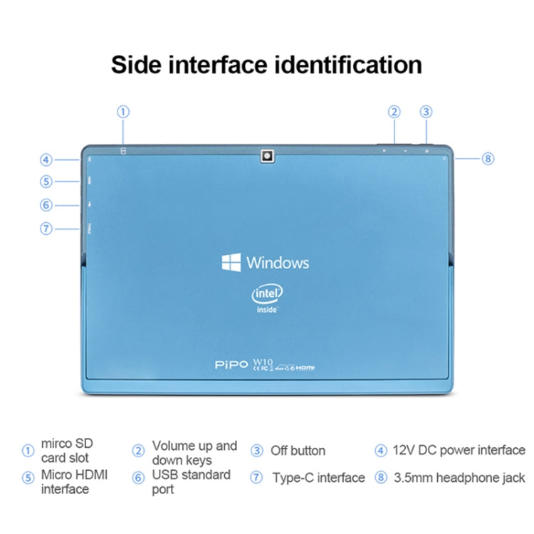 Sistema Windows 10, Intel Gemini Lake N4120 Quad Core fino a 2,6 GHz, senza tastiera e penna stilo, supporto Dual Band WiFi e Bluetooth e scheda TF e HDMI, spina americana, PiPO W10 without Keyboard & Stylus Pen