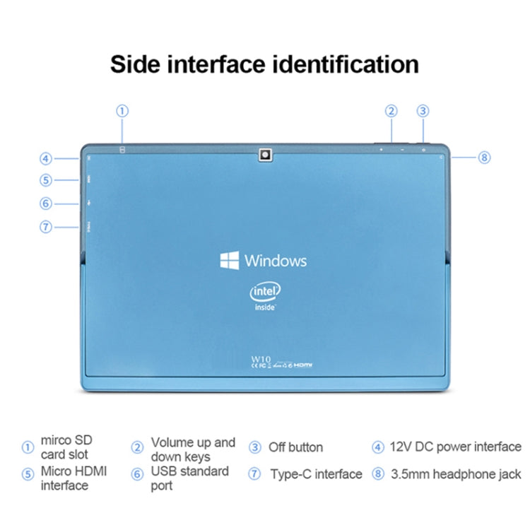 Sistema Windows 10, Intel Gemini Lake N4120 Quad Core fino a 2,6 GHz, senza tastiera e penna stilo, supporto Dual Band WiFi e Bluetooth e scheda TF e HDMI, spina americana, W10 without Keyboard & Stylus Pen