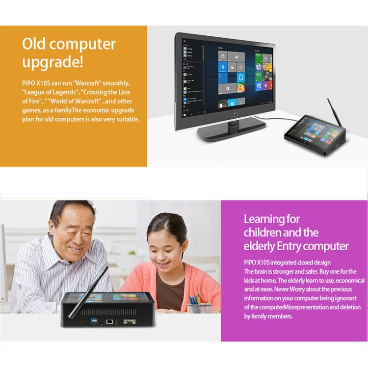Windows 10 Intel Celeron J4125 Quad Core fino a 2,7 GHz, supporto WiFi e BT e scheda TF e HDMI e RJ45, spina americana, H10PRO 8GB+128GB