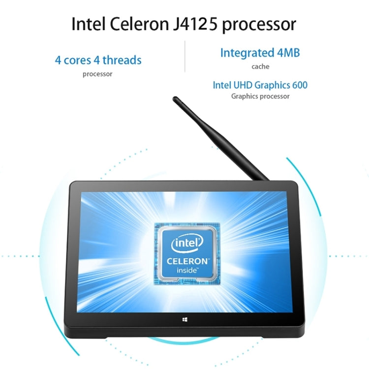 Windows 10 Intel Celeron J4125 Quad Core fino a 2,7 GHz, supporto WiFi e BT e scheda TF e HDMI e RJ45, spina americana, H10PRO 16GB+128GB+256GB