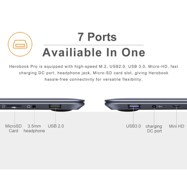 Windows 10, Intel Gemini Lake N4020 Dual Core Dual Thread 1,1 GHz~2,6 GHz, supporto Wi-Fi / Bluetooth / Estensione scheda TF / Mini HDMI, HeroBook Pro(N4020) 8GB+256GB