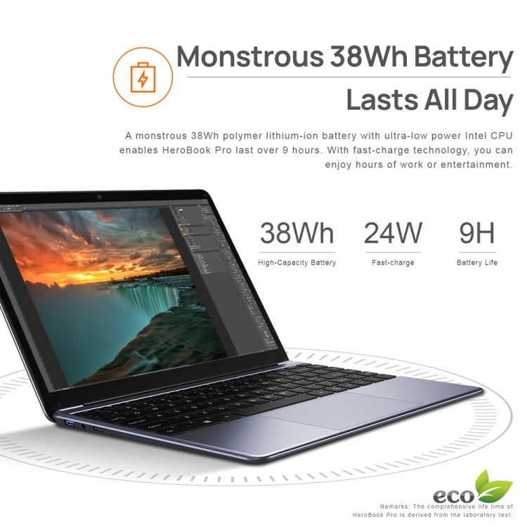 Windows 10, Intel Gemini Lake N4020 Dual Core Dual Thread 1,1 GHz~2,6 GHz, supporto Wi-Fi / Bluetooth / Estensione scheda TF / Mini HDMI, HeroBook Pro(N4020) 8GB+256GB