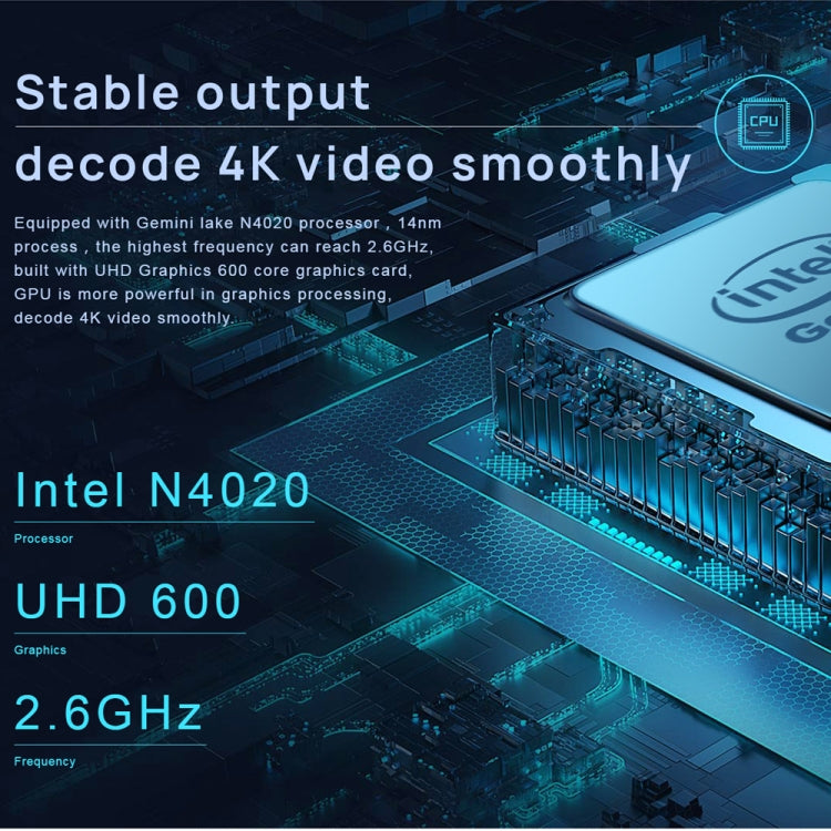 Windows 10, Intel Gemini Lake N4020 Dual Core Dual Thread 1,1 GHz~2,6 GHz, supporto Wi-Fi / Bluetooth / Estensione scheda TF / Mini HDMI, HeroBook Pro(N4020) 8GB+256GB