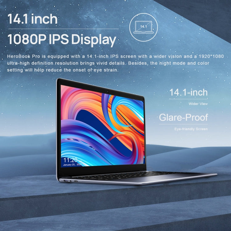 Windows 10, Intel Gemini Lake N4020 Dual Core Dual Thread 1,1 GHz~2,6 GHz, supporto Wi-Fi / Bluetooth / Estensione scheda TF / Mini HDMI, HeroBook Pro(N4020) 8GB+256GB
