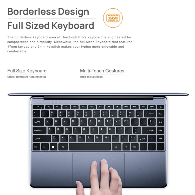Windows 10, Intel Gemini Lake N4020 Dual Core Dual Thread 1,1 GHz~2,6 GHz, supporto Wi-Fi / Bluetooth / Estensione scheda TF / Mini HDMI, HeroBook Pro(N4020) 8GB+256GB