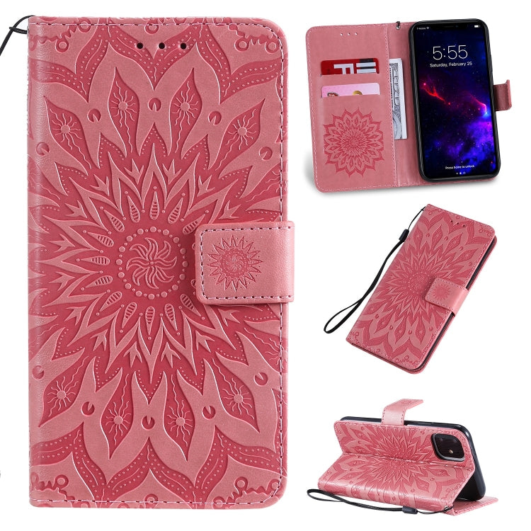 Per iPhone 11 Custodia in pelle PU a vibrazione orizzontale con motivo a girasole con stampa pressata, con supporto e slot per schede e portafoglio e cordino, For iPhone 11