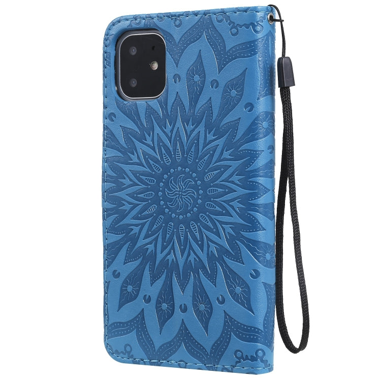 Per iPhone 11 Custodia in pelle PU a vibrazione orizzontale con motivo a girasole con stampa pressata, con supporto e slot per schede e portafoglio e cordino, For iPhone 11