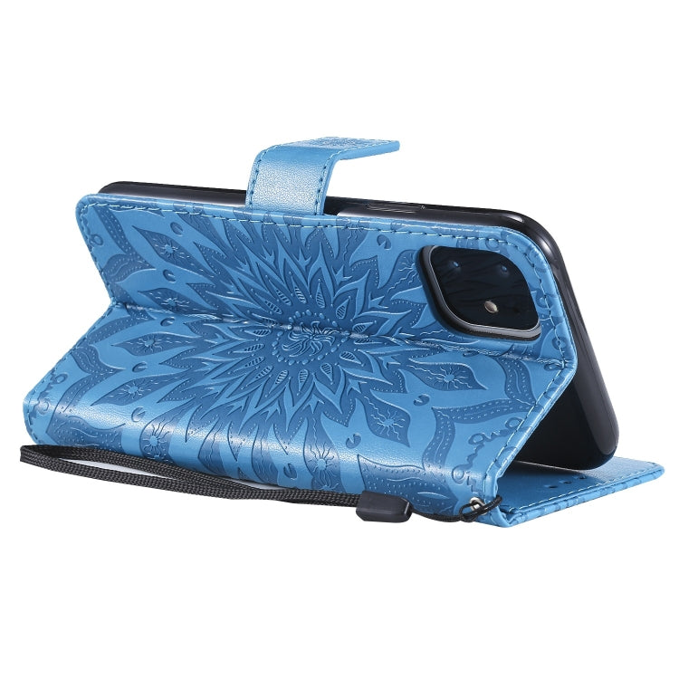 Per iPhone 11 Custodia in pelle PU a vibrazione orizzontale con motivo a girasole con stampa pressata, con supporto e slot per schede e portafoglio e cordino, For iPhone 11
