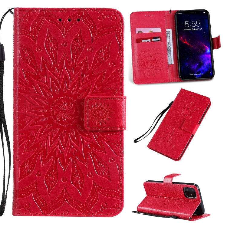 Per iPhone 11 Custodia in pelle PU a vibrazione orizzontale con motivo a girasole con stampa pressata, con supporto e slot per schede e portafoglio e cordino, For iPhone 11