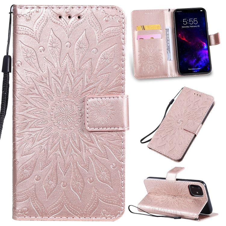 Per iPhone 11 Custodia in pelle PU a vibrazione orizzontale con motivo a girasole con stampa pressata, con supporto e slot per schede e portafoglio e cordino, For iPhone 11