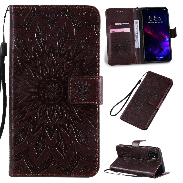 Per iPhone 11 Custodia in pelle PU a vibrazione orizzontale con motivo a girasole con stampa pressata, con supporto e slot per schede e portafoglio e cordino, For iPhone 11