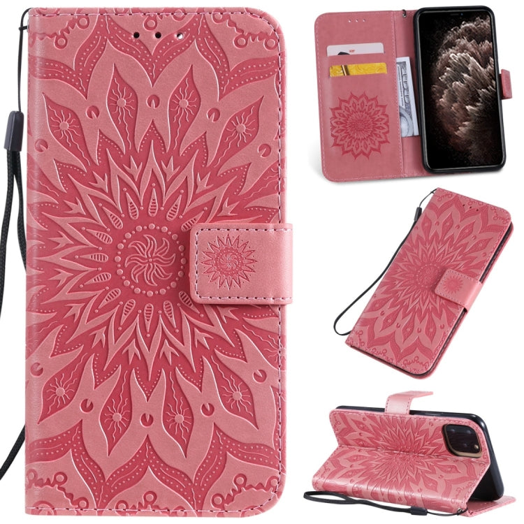 Per iPhone 11 Pro Max Stampa pressata Custodia in pelle PU a vibrazione orizzontale con motivo a girasole, con supporto e slot per schede e portafoglio e cordino, For iPhone 11 Pro Max