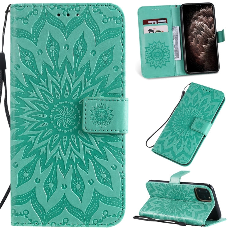 Per iPhone 11 Pro Max Stampa pressata Custodia in pelle PU a vibrazione orizzontale con motivo a girasole, con supporto e slot per schede e portafoglio e cordino, For iPhone 11 Pro Max