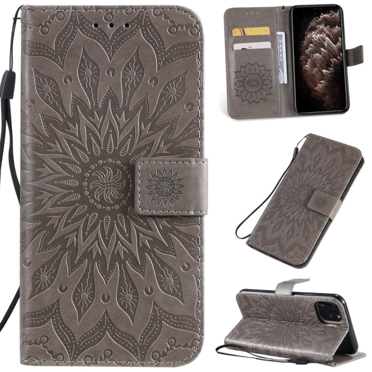 Per iPhone 11 Pro Max Stampa pressata Custodia in pelle PU a vibrazione orizzontale con motivo a girasole, con supporto e slot per schede e portafoglio e cordino, For iPhone 11 Pro Max