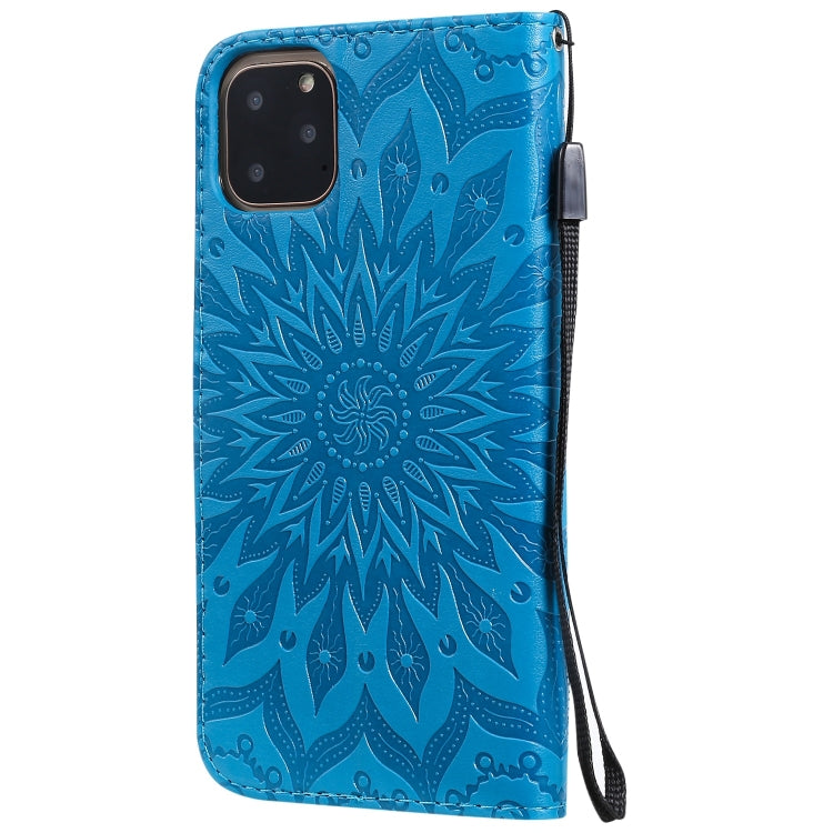 Per iPhone 11 Pro Max Stampa pressata Custodia in pelle PU a vibrazione orizzontale con motivo a girasole, con supporto e slot per schede e portafoglio e cordino, For iPhone 11 Pro Max