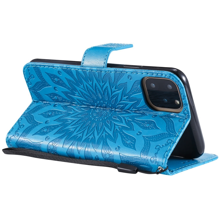 Per iPhone 11 Pro Max Stampa pressata Custodia in pelle PU a vibrazione orizzontale con motivo a girasole, con supporto e slot per schede e portafoglio e cordino, For iPhone 11 Pro Max