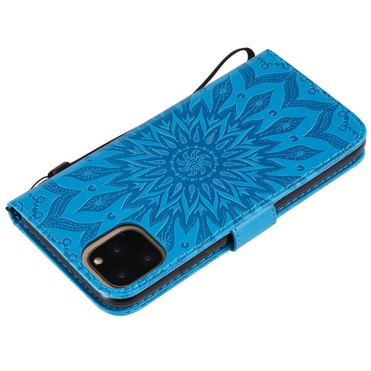 Per iPhone 11 Pro Max Stampa pressata Custodia in pelle PU a vibrazione orizzontale con motivo a girasole, con supporto e slot per schede e portafoglio e cordino, For iPhone 11 Pro Max