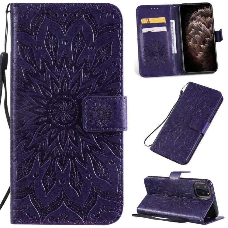 Per iPhone 11 Pro Max Stampa pressata Custodia in pelle PU a vibrazione orizzontale con motivo a girasole, con supporto e slot per schede e portafoglio e cordino, For iPhone 11 Pro Max