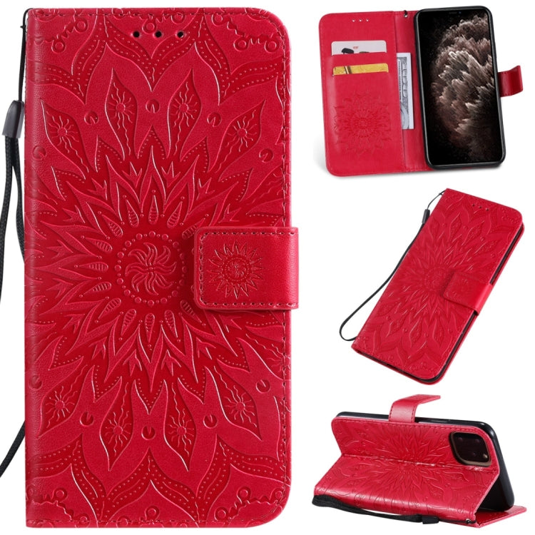 Per iPhone 11 Pro Max Stampa pressata Custodia in pelle PU a vibrazione orizzontale con motivo a girasole, con supporto e slot per schede e portafoglio e cordino, For iPhone 11 Pro Max