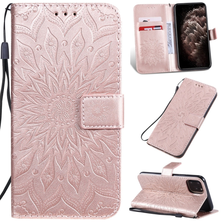 Per iPhone 11 Pro Max Stampa pressata Custodia in pelle PU a vibrazione orizzontale con motivo a girasole, con supporto e slot per schede e portafoglio e cordino, For iPhone 11 Pro Max