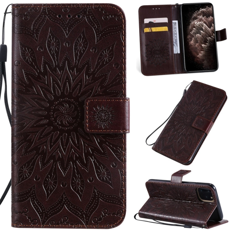 Per iPhone 11 Pro Max Stampa pressata Custodia in pelle PU a vibrazione orizzontale con motivo a girasole, con supporto e slot per schede e portafoglio e cordino, For iPhone 11 Pro Max