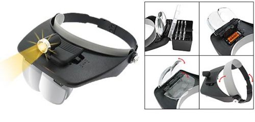 Lente di ingrandimento "a visiera" con illuminazione tramite un led alimentato da due batterie ministilo AAA da 1,5 v fornite di serie. U835