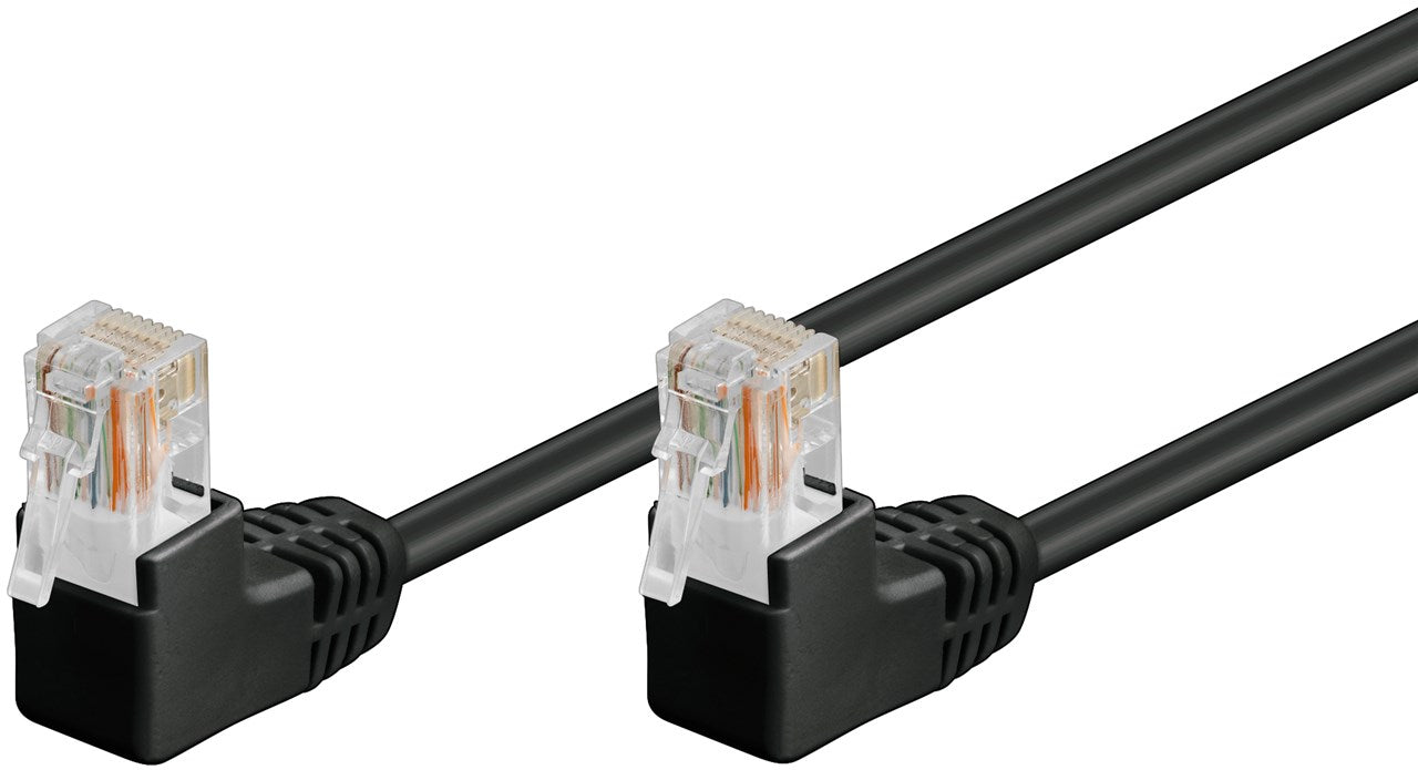 CAT 5e cavo patch 2x 90° angolato U/UTP nero 025 m