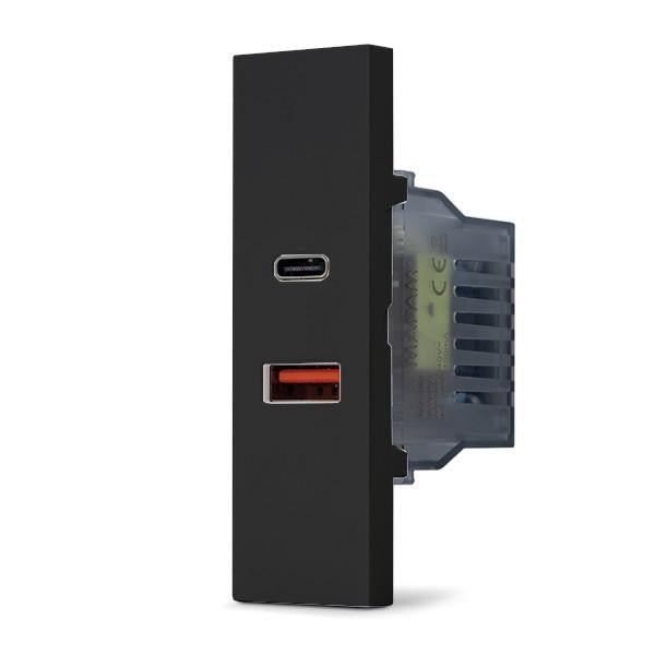 Doppia presa caricabatteria USB A e USB C 5V 2,4A nero linea ZEN  N233N 0793541341670 08850