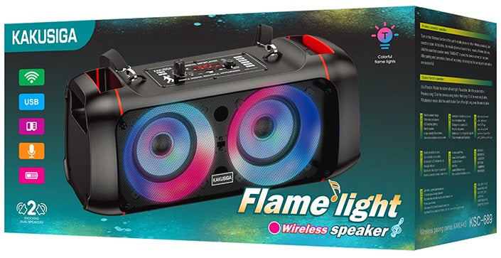 Cassa acustica ricaricabile 2x4" 10W luci LED Bluetooth/FM/USB KSC-689