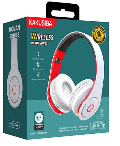 Cuffie ad archetto Bluetooth con ingresso scheda SD rosse e bianche KSC-728 6921042122472 F4065