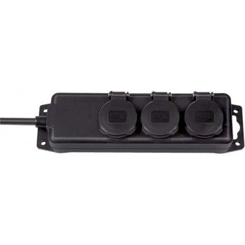 Socket distributor IP44 3-way black 2.00 m H07RN-F 3G1.5 TYPE E