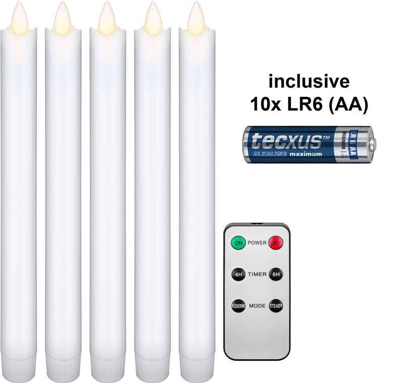 Set di 5 candele a LED in vera cera bianco incl. telecomando e 10x AA LR6