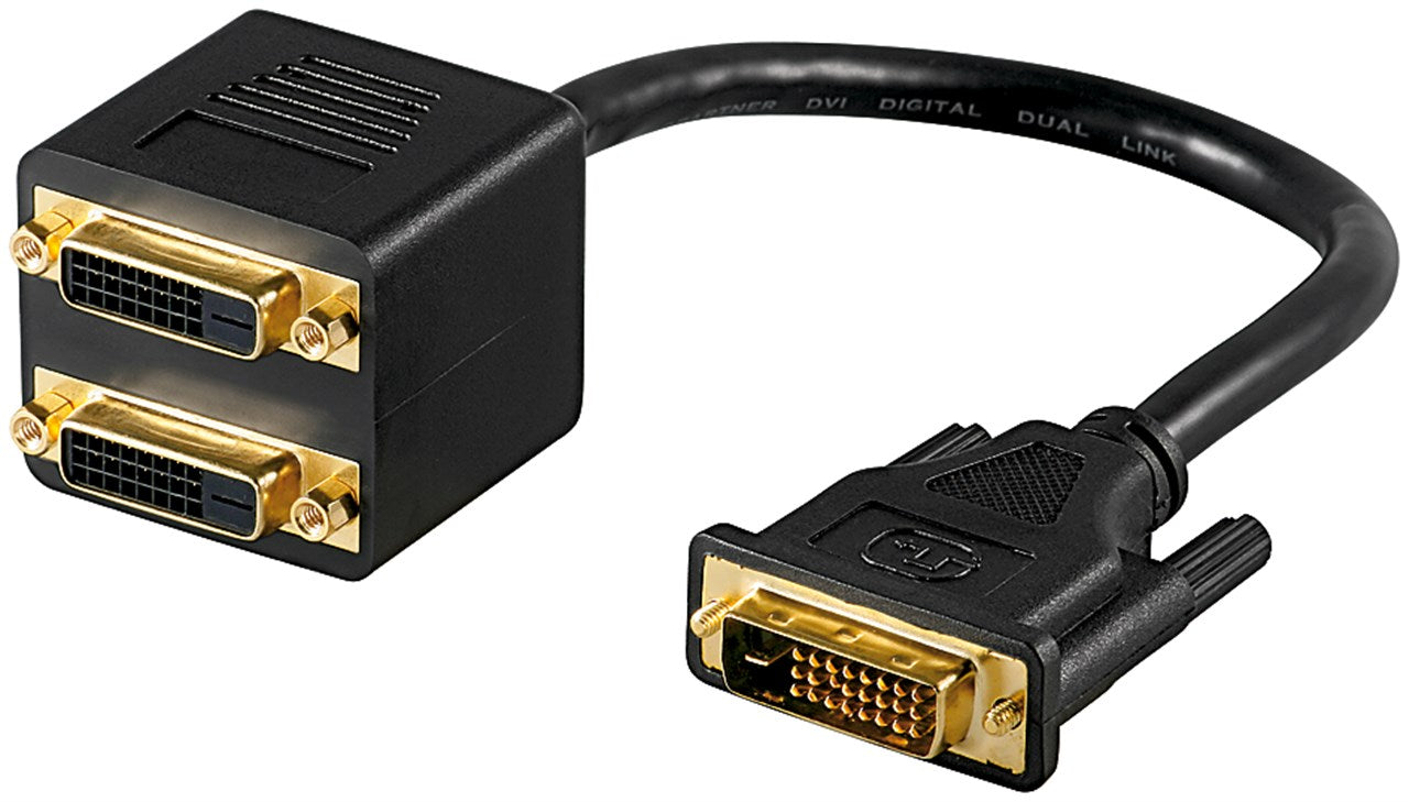 DVI per cavo adattatore dorato Spina DVI-D Dual Link 24+1 pin - 2 prese DVI-D Dual-Link 24+1 pin