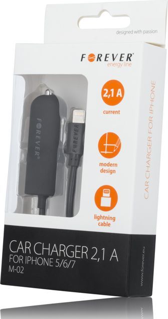 Caricatore per auto per iPhone 5/6/7 - 2,1A M-02 nero 5900495554185 590049555418 MOB1448