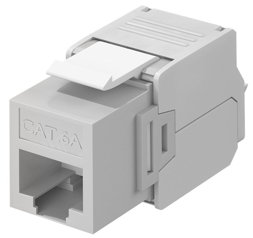 Modulo Keystone RJ45 CAT 6A UTP 165 mm di larghezza tipo coccodrillo morsettiera per montaggio IDC senza attrezzi grigio chiaro