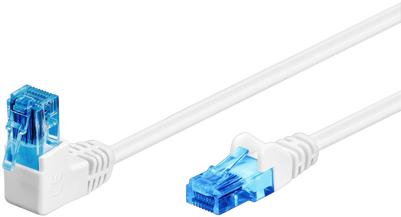 CAT 6A cavo patch 1x 90° angolato U/UTP bianco conduttore di alluminio placcato di rame CCA protezione fermo sopra 10 m