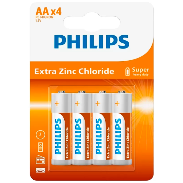 Batterie AA Philips Extra Zinc Chloride 1,5V - Blister da 4 pezzi