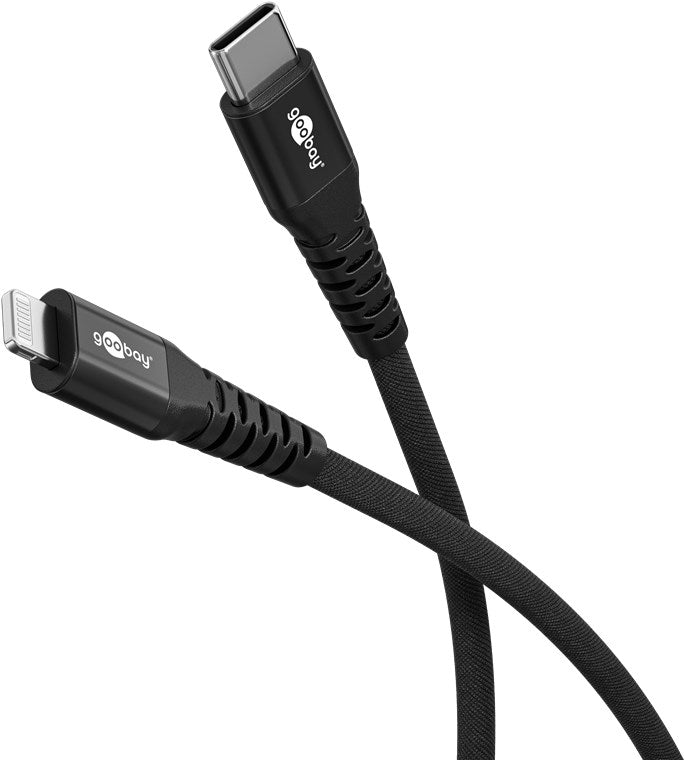 Cavo tessile Lightning a USB-C supermorbido con connettori in metallo 05 m nero