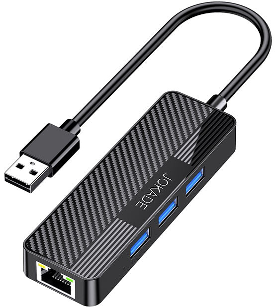 Adattatore hub USB 4 in 1 3xUSB 3.0 e 1xRJ45 Gigabit nero JC009-D 6921042137957 F4815