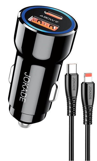 Alimentatore caricabatterie da auto USB/Type-c con cavo Lightning 90W 20V/3A nero JH048