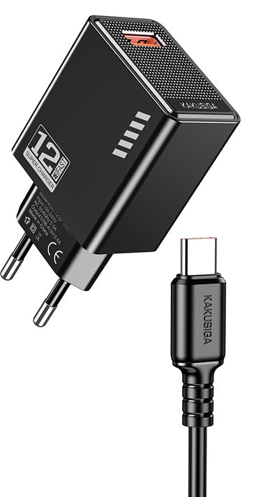 Caricatore USB Type-C USB 5V/2.4A 12W nero  KSC-1236