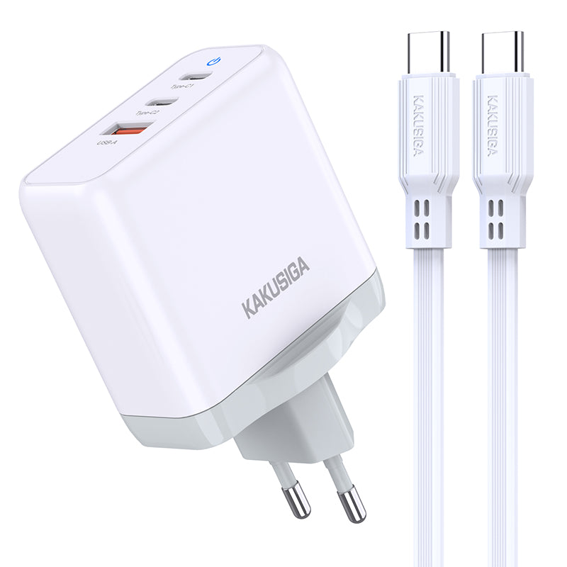 Caricatore rapido PD 65W 3 porte 2 USB-C + 1 USB-A bianco con cavo Type-C - Type-C 1m6921042131085 KSC-933 F4620