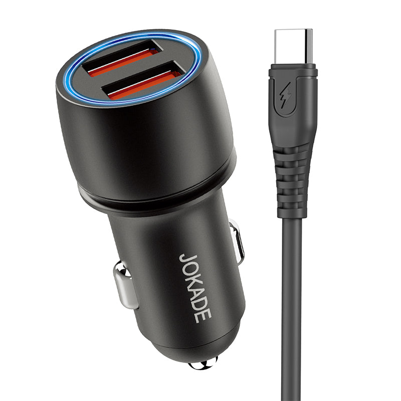 Caricabatterie per auto 2xUSB con cavo USB type C JH004 6924042123448 F4135