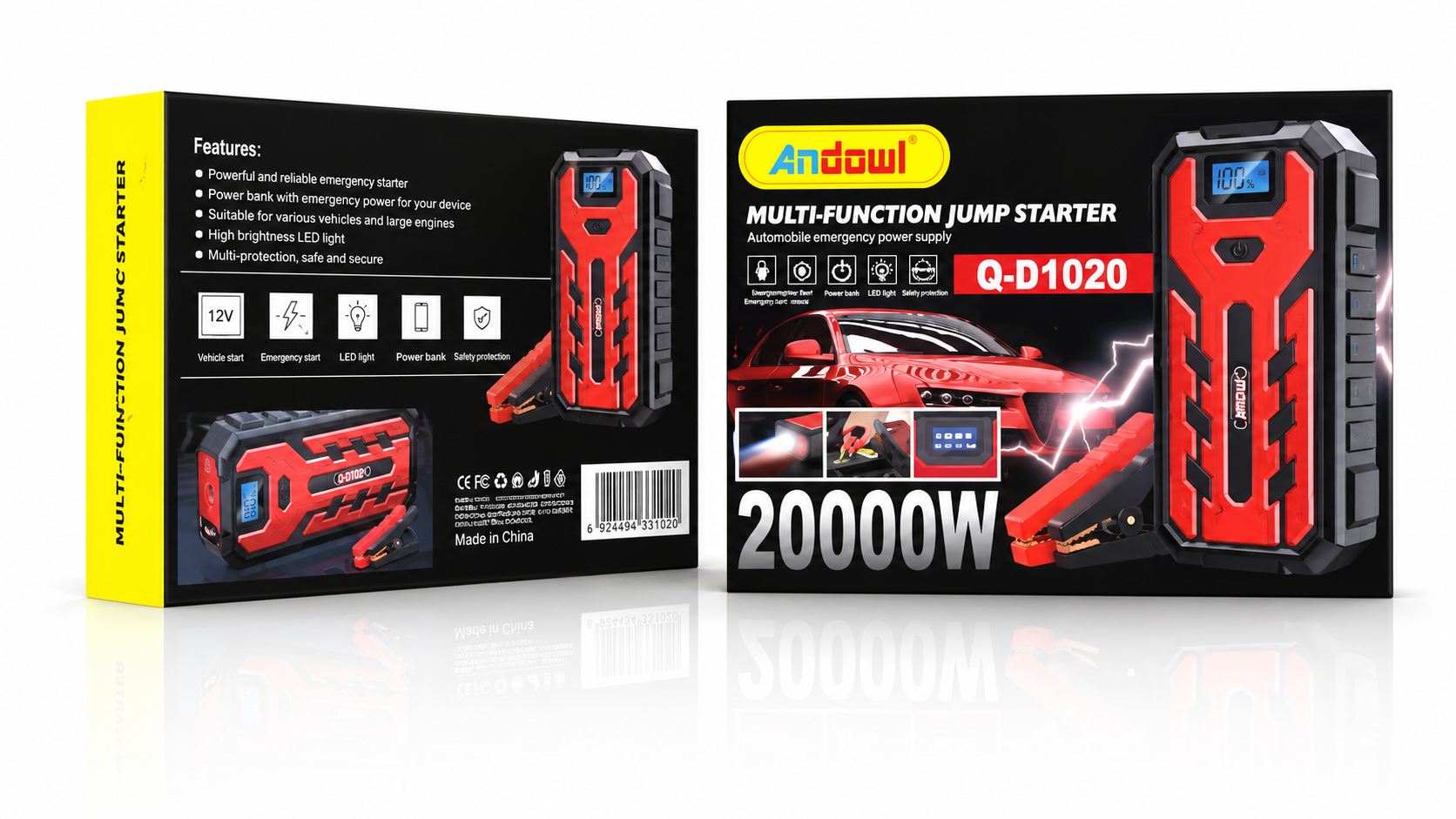 Avviatore Auto Andowl Q-D1020 12V 400A Power Bank 20000 mAh con Torcia 6974752260606 K842