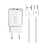 Caricabatterie USB doppia porta 2.4A bianco con cavo Type-C 1m KSC-373 6921042113654 F4635
