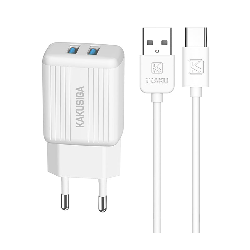 Caricabatterie USB doppia porta 2.4A bianco con cavo Type-C 1m KSC-373 6921042113654 F4635